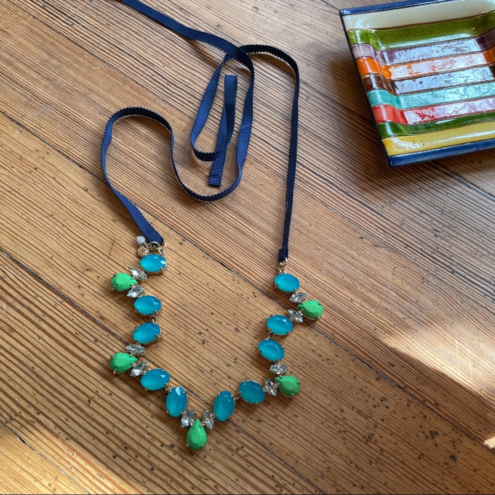 J Crew Blue and Green Zigzag Necklace